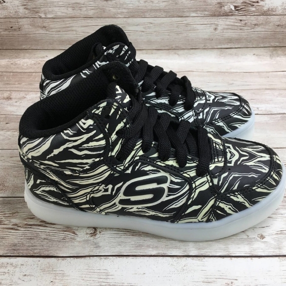 Skechers Energy Light Up  Boy's Girl's Zebra Athletic Shoes High Top - Picture 1 of 6